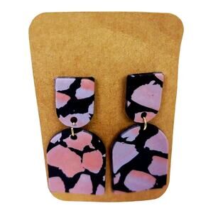 Handmade Polymer Clay Lightweight Earrings Animal Print 2 Piece Dangle Geometric